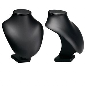 Display, necklace, leatherette, black, 10 x 9-1/2 x 6-3/4 inch pedestal. Sold individually.