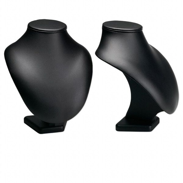Display, necklace, leatherette, black, 10 x 9-1/2 x 6-3/4 inch pedestal. Sold individually. image number 0