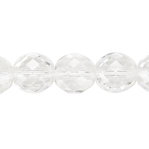 Bead, Czech fire-polished glass, pkg/15-1/2 to 16 inches, 12mm faceted round, clear, (00030).