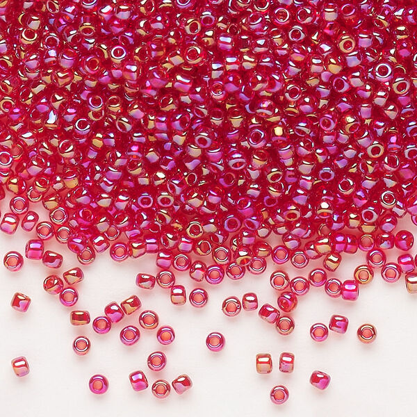Seed bead, Dyna-Mites™, glass, pkg/1/2kg, #11 round, translucent rainbow ruby red, (7R 11/0 RR). image number 0