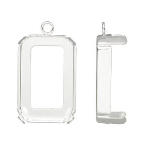 Drop, silver-plated brass, 28x19.5mm rectangle with closed loop and 27x18.5mm 4-prong faceted rectangle setting (4627) with open back. Sold per pkg of 4.