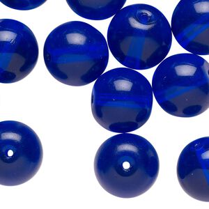Bead, glass druk, cobalt blue, 13mm round. Sold per 2-ounce pkg, approximately 15 beads.