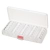 Organizer, plastic, clear and pink, 7-1/2 x 4 x 1-3/8 inch rectangle, (25) 1-1/8 x 5/8 inch stackable jars, 5 removable compartments, snap closure. Sold individually. image number 1