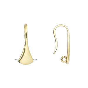 Ear wire fishhook 1pkg2 sterling silver, 20mm fan shape / open hidden loop, 18 gauge gold-finished 1 pair