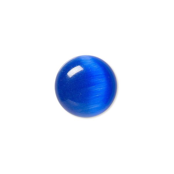 Cabochon, cat's eye glass (fiber optic glass), blue, 16mm calibrated round, quality grade. Sold per pkg of 6. image number 0