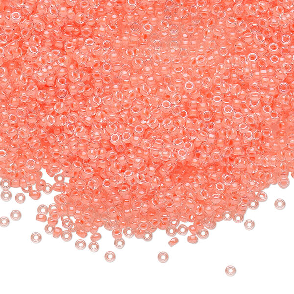 Seed bead, Miyuki, glass, pkg/250g, #15 rocaille, translucent luminous inside dyed color flamingo, (RR-1122). image number 0