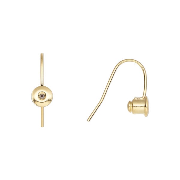 Ear wire 1pkg100, earstud converter, gold-plated brass / silicone, 14mm fishhook with 5mm barrel, fits up to 22 gauge earstud, 50 pair image number 0