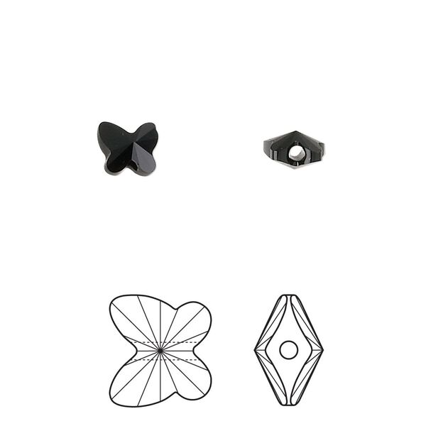 Bead 360pk jet, Swarovski® 6x5mm butterfly 5754 image number 0