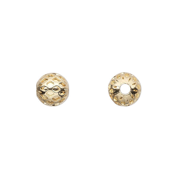 Bead, gold-plated brass, 8mm weave round. Sold per pkg of 100. image number 0