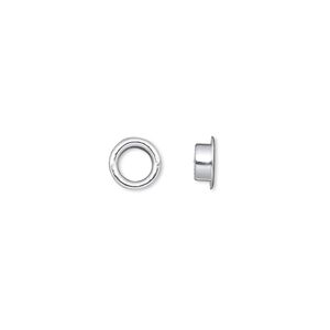 Grommet, glue-in, silver-plated brass, 7mm round, 4.5mm inside diameter. Sold per pkg of 100.