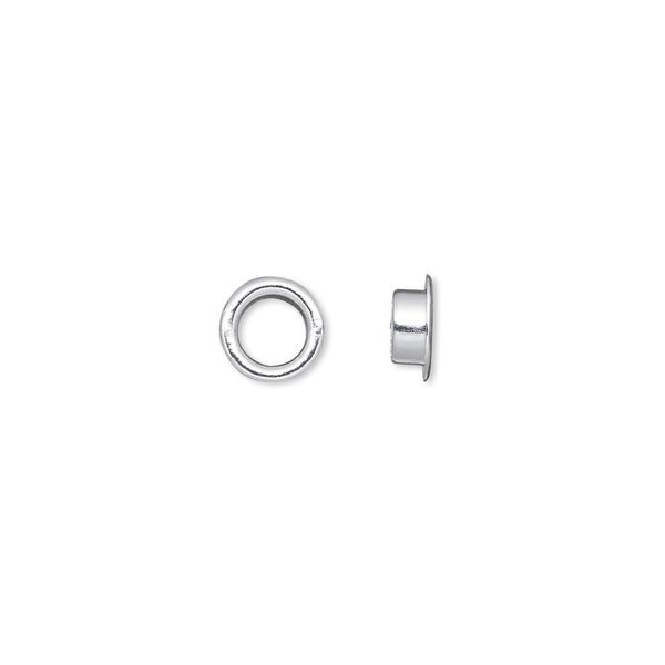 Grommet, glue-in, silver-plated brass, 7mm round, 4.5mm inside diameter. Sold per pkg of 100. image number 0