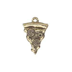 Charm, antique gold-plated pewter (tin-based alloy), 20x15.5mm single-sided pizza slice. Sold per pkg of 2.