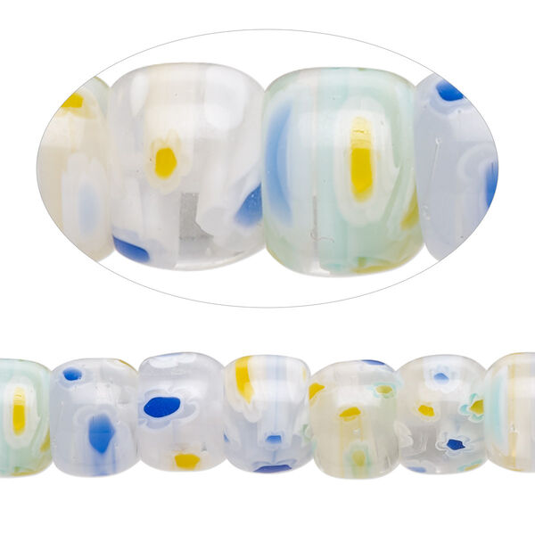Bead, millefiori glass, translucent multicolored, 9x7mm-10x7mm rondelle with 0.6-0.8mm hole. Sold per 15-inch strand. image number 0
