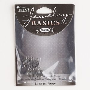 Clasp magnetic 1pkg2 "pewter" (zinc alloy), 18x7mm textured rectangle, antique silver-finished steel 3-strand