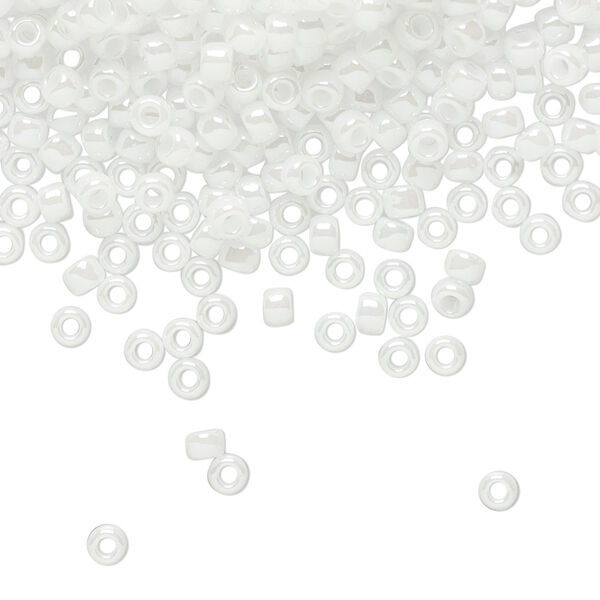 Seed bead, TOHO BEADS®, glass, pkg/50g, #8 round, opaque luster white (TR-08-121). image number 0