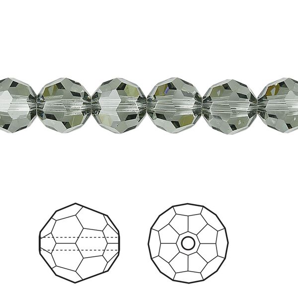 Bead 12pk black diamond, Crystal Passions® 8mm round 5000 image number 0