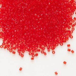 Seed bead, Delica®, glass, pkg/50g, #11 round, transparent red orange (DB-0704).
