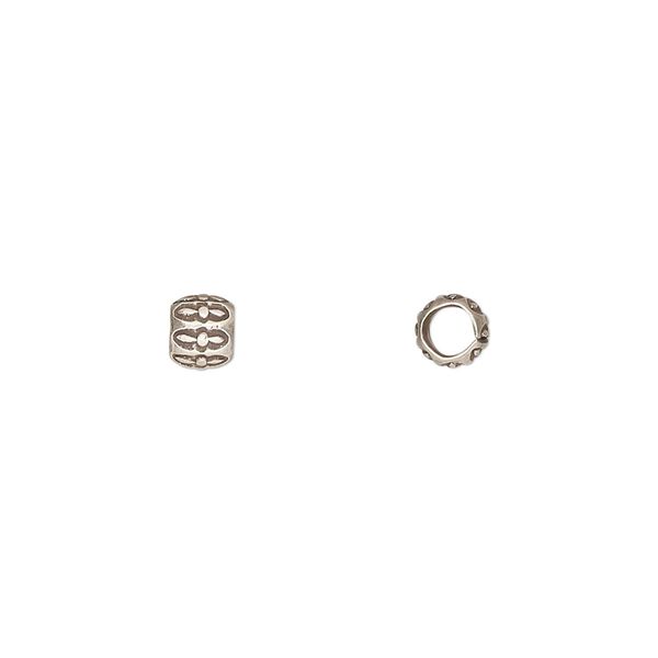 Bead, Hill Tribes, antiqued sterling silver, 5x4mm textured barrel. Sold per pkg of 2. image number 0