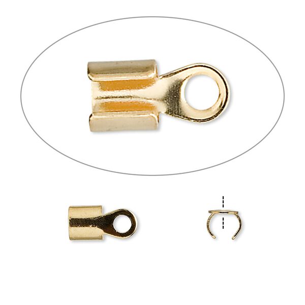 Cord end, fold-over, gold-plated steel, 5x5mm with 4mm inside diameter. Sold per pkg of 500. image number 0