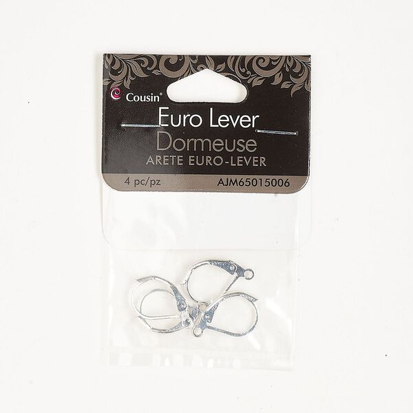 Ear wire leverback 1pkg4, 16mm / open loop, silver-finished stainless steel 2 pair image number 0