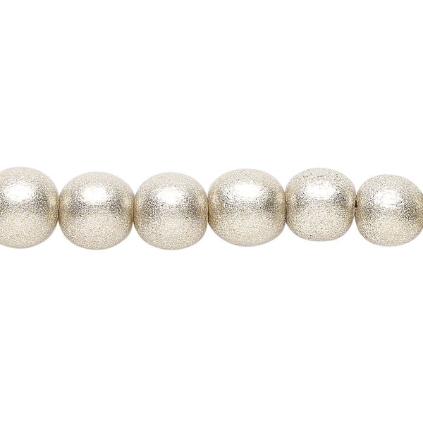 Bead 1pkg1, Taiwanese cheesewood (coated), painted metallic platinum, 7-8mm round, 15-1/2 to 16 inches. image number 0