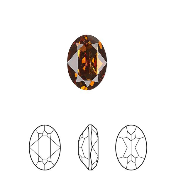 Fancy stone 12pk light amber foil back, Crystal Passions® 14x10mm oval 4120 image number 0