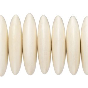 Bead, whitewood (bleached / waxed), pkg/4 inches, white, 29x7.5mm-31x8.5mm hand-cut rondelle.