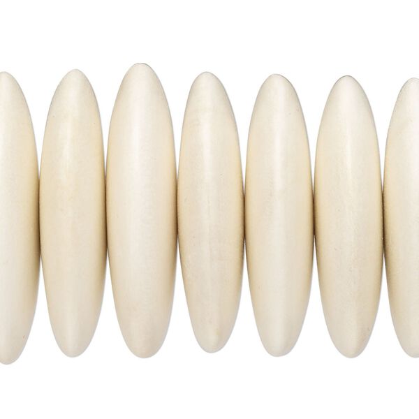 Bead, whitewood (bleached / waxed), pkg/4 inches, white, 29x7.5mm-31x8.5mm hand-cut rondelle. image number 0