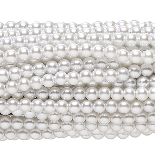 Bead, acrylic on steel, white, 4mm round. Sold per pkg of (12) 30-inch strands, approximately 2,520 beads. image number 0