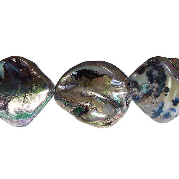 Bead, mother-of-pearl shell (dyed), sage AB, 18x17mm-19x18mm uneven diamond with 0.4-0.6mm hole, Mohs hardness 3-1/2. Sold per 15-inch strand. image number 0
