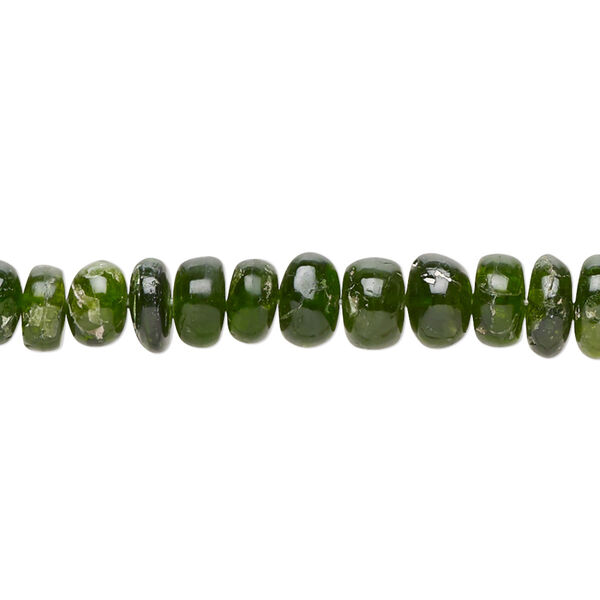 Bead, chrome diopside (natural), 4x2mm-8x5mm graduated hand-cut rondelle with 0.4-1.4mm hole, B- grade, Mohs hardness 5-1/2 to 6. Sold per 14-inch strand, approximately 100 beads. image number 0