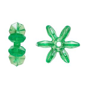 Bead, acrylic, transparent green, 18x7mm paddle wheel. Sold per pkg of 250.