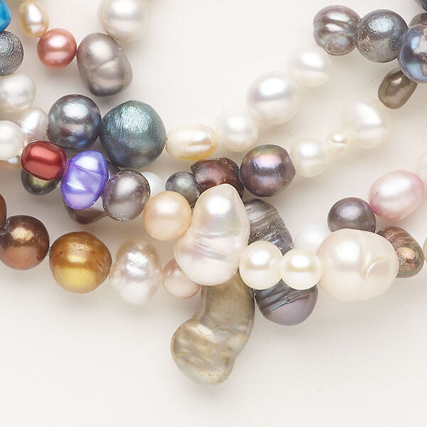 Necklace 1pkg1, Everyday Jewelry, cultured freshwater pearl (bleached / dyed), mixed colors, 4mm-18x9mm mixed shapes, 52-inch continuous loop. image number 0