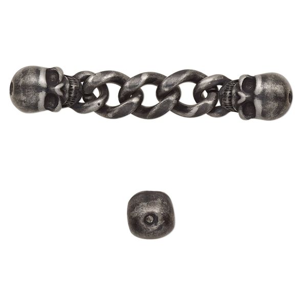 Focal, stainless steel, black, 53x9mm with 12.5x9mm skull and 8.8mm curb chain with 2 holes. Sold individually. image number 0