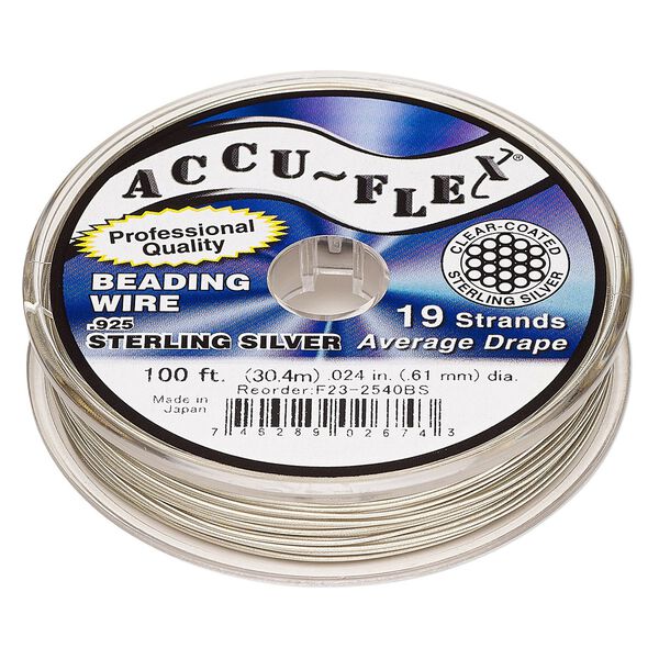 Beading wire, Accu-Flex®, nylon and .925 sterling silver, clear, 19 strand, 0.024-inch diameter. Sold per 100-foot spool. image number 0
