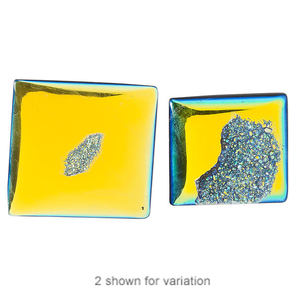 Druzy agate 1pkg1, hand-cut non-calibrated dichroic square cab C grade, 23x18mm-36x35mm image number 0