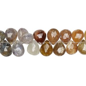 Multi-sapphire 1pkg1, hand-cut top-drilled faceted puffed teardrop bead natural 8 inch 8x6mm-10x7mm