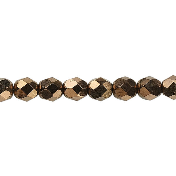 Bead, Czech fire-polished glass, opaque bronze, 6mm faceted round. Sold per 15-1/2" to 16" strand, approximately 65 beads. image number 0