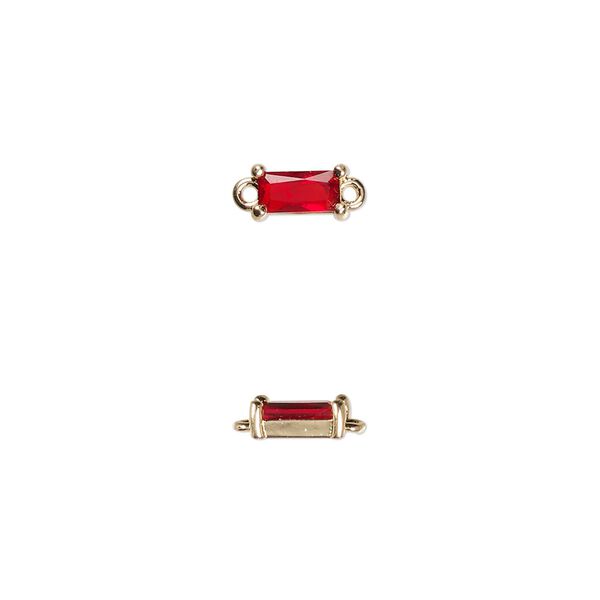 Link, glass and gold-finished brass, red, 7.5x4mm faceted rectangle. Sold per pkg of 10. image number 0