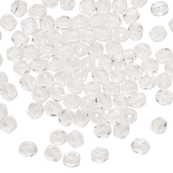 Bead, Czech fire-polished glass 1pkg100, transparent clear, 4mm faceted round. image number 0