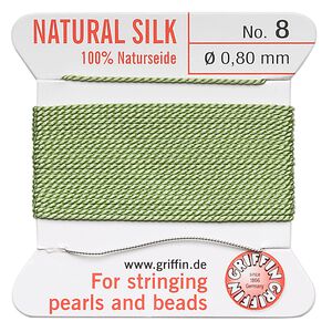 Thread, Griffin, silk, jade green, size #8. Sold per 2-meter card (approximately 78 inches).