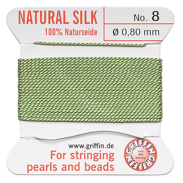 Thread, Griffin, silk, jade green, size #8. Sold per 2-meter card (approximately 78 inches). image number 0