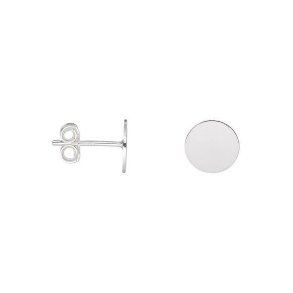 Earstud, sterling silver, 8mm round flat pad. Sold per pkg of 5 pairs. image number 0