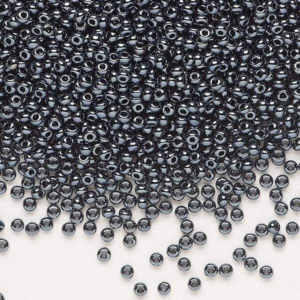 Seed bead, Preciosa Ornela Czech glass, pkg/50g, #11 rocaille, opaque hematite black, (49102). image number 0