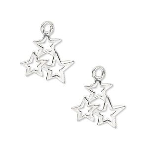 Charm, sterling silver, 17x16mm three stars. Sold per pkg of 2.