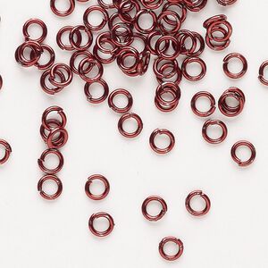 Jump ring, anodized steel, pkg/80, 4mm open round, 2.6mm inside diameter, red, 22 gauge.