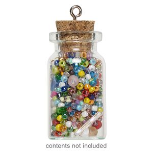 Component, glass / cork / nickel-finished steel, clear, 40x22mm bottle with stopper and screw eye. Sold per pkg of 10.