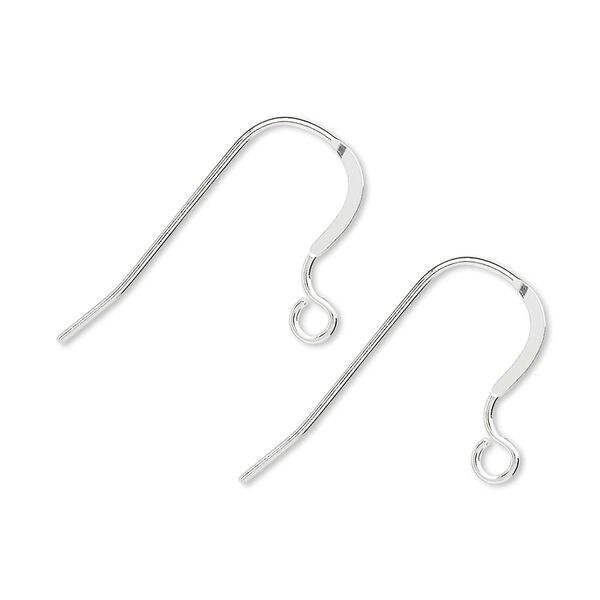 Ear wire, sterling silver, 17mm flat fishhook with open loop, 20 gauge. Sold per pkg of 500 pairs. image number 0