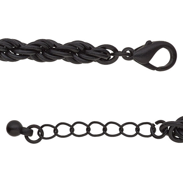 Chain, anodized steel and brass, black, 6mm French rope, 24 inches with 1-inch extender chain and lobster claw clasp. Sold individually. image number 0