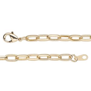 Chain 1pkg1 paperclip, 4mm / lobster claw clasp, gold-finished steel 36 inch
